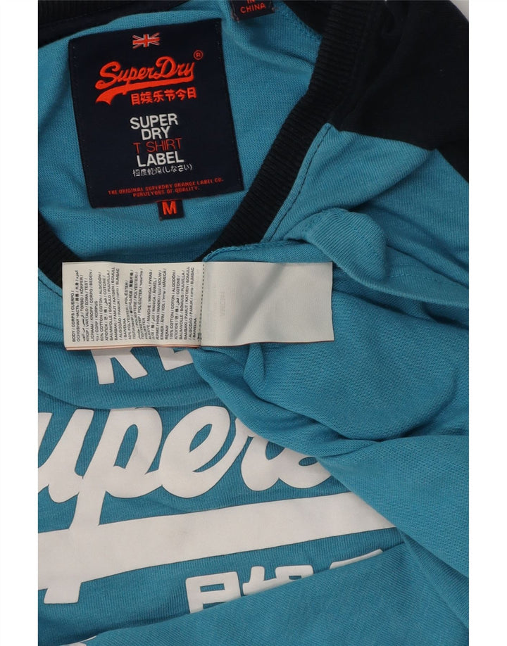 Superdry Herren Grafik-Oberteil, langärmelig, Mittelblau, Farbblock-Baumwolle