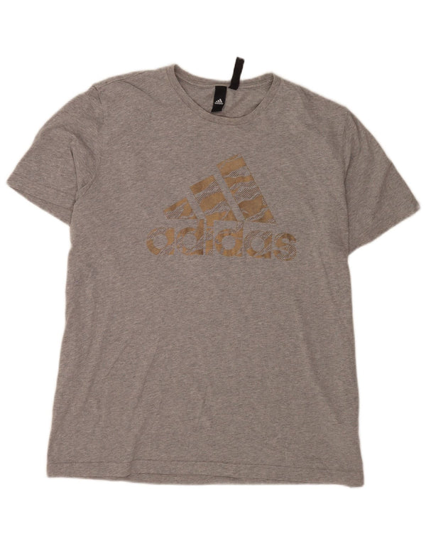 Adidas Herren Grafik T-Shirt Top XL Grau gefleckte Baumwolle