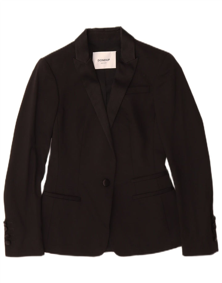 Dondup Damen 1-Knopf-Blazerjacke IT 38 XS Schwarze Baumwolle