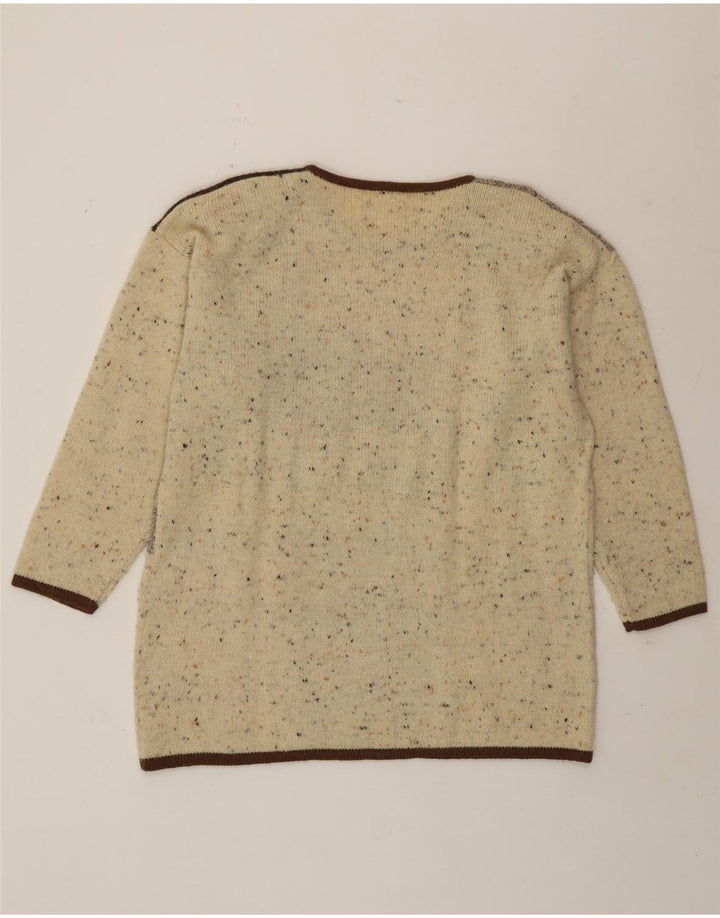 Vintage Damen Pullover mit Rundhalsausschnitt, UK 16, große beige Patchwork-Neuheit