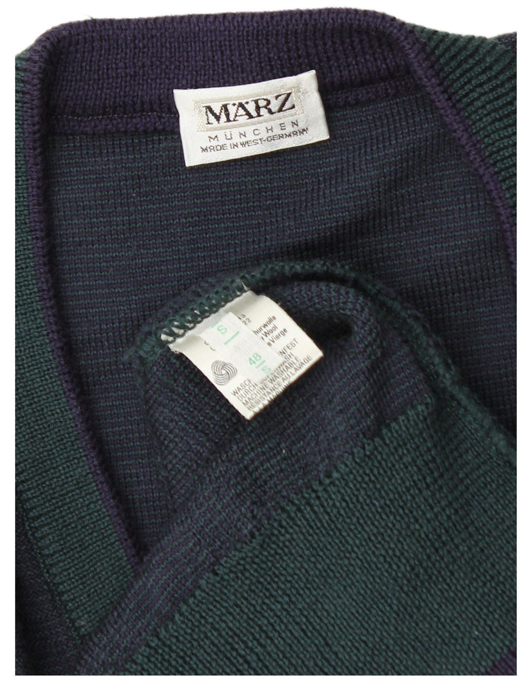 MARZ Herren-Pullover mit V-Ausschnitt, klein, marineblau, Argyle/Diamant-Schurwolle