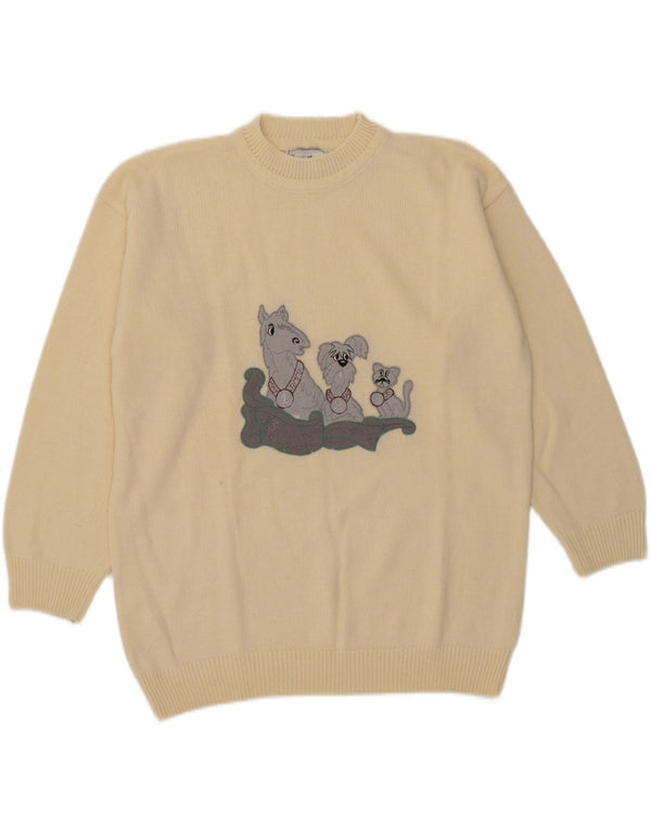Cristal Paul Damen-Pullover mit grafischem Rundhalsausschnitt, Gr. 18, XL, gebrochenes Weiß