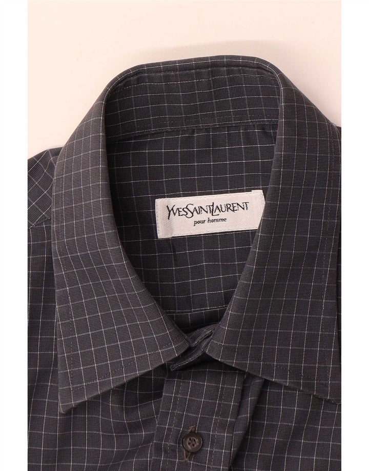 Yves Saint Laurent Herrenhemd Größe 40 15 3/4 Mittelgrauer Gingham