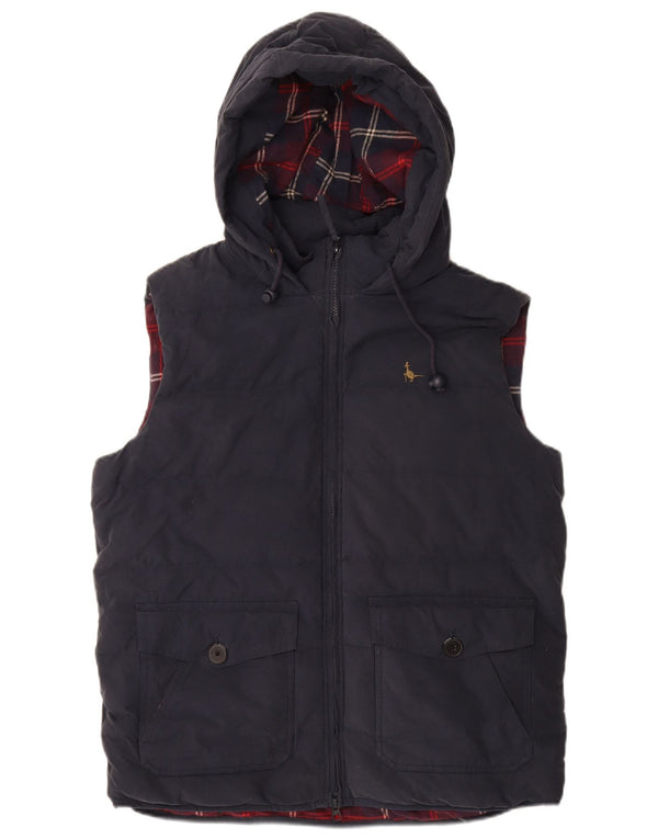 JACK WILLS Mens Hooded Padded Gilet UK 40 Large Navy Blue Cotton