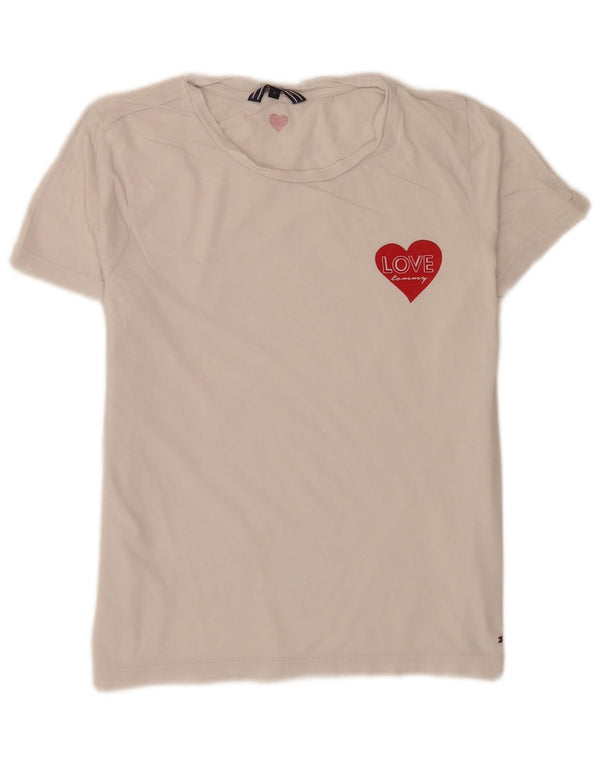 Tommy Hilfiger Damen-T-Shirt mit Grafik, UK 8, Größe S, weiße Baumwolle