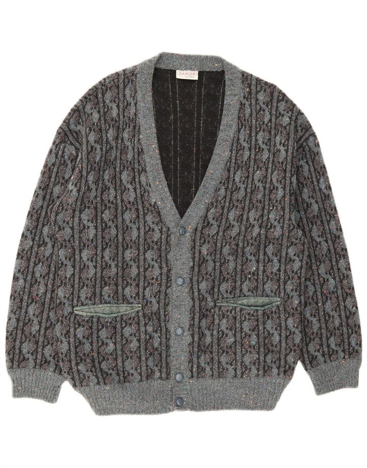 Ranger Herren-Cardigan-Pullover IT 52 Große graue geometrische Wolle