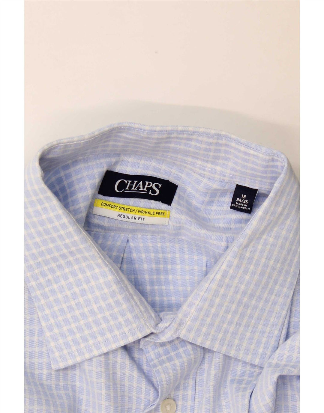 Chaps Herren-Stretch-Hemd mit normaler Passform, Größe 18 2XL, blaue Gingham-Baumwolle
