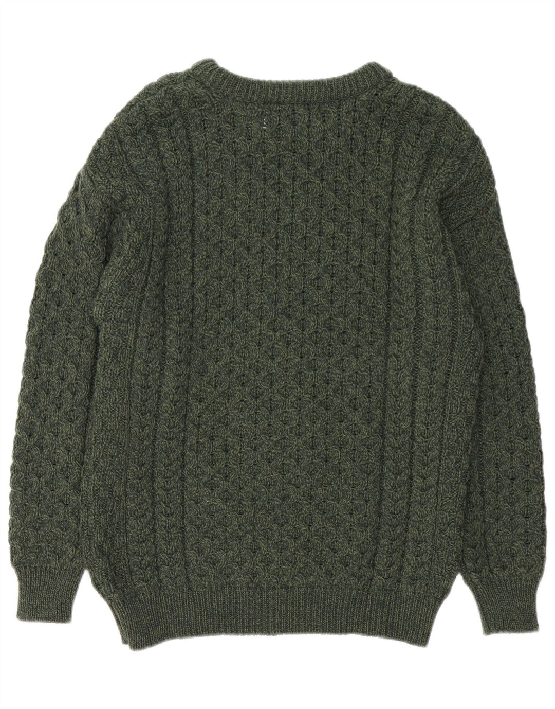 Aran Crafts Herren-Pullover mit U-Boot-Ausschnitt, mittelgrüne Merinowolle