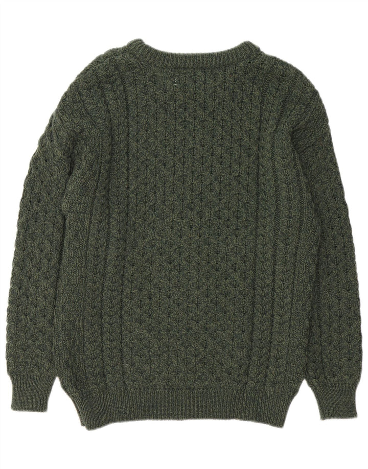 Aran Crafts Herren-Pullover mit U-Boot-Ausschnitt, mittelgrüne Merinowolle