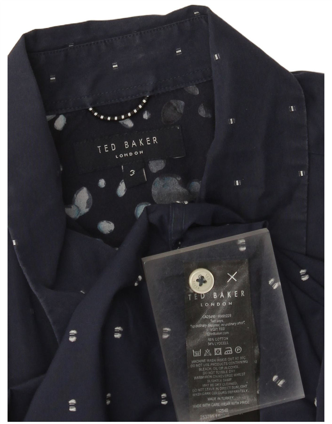 Ted Baker Herren-Kurzarmhemd, Größe 3, mittelgroß, marineblau, geometrische Baumwolle