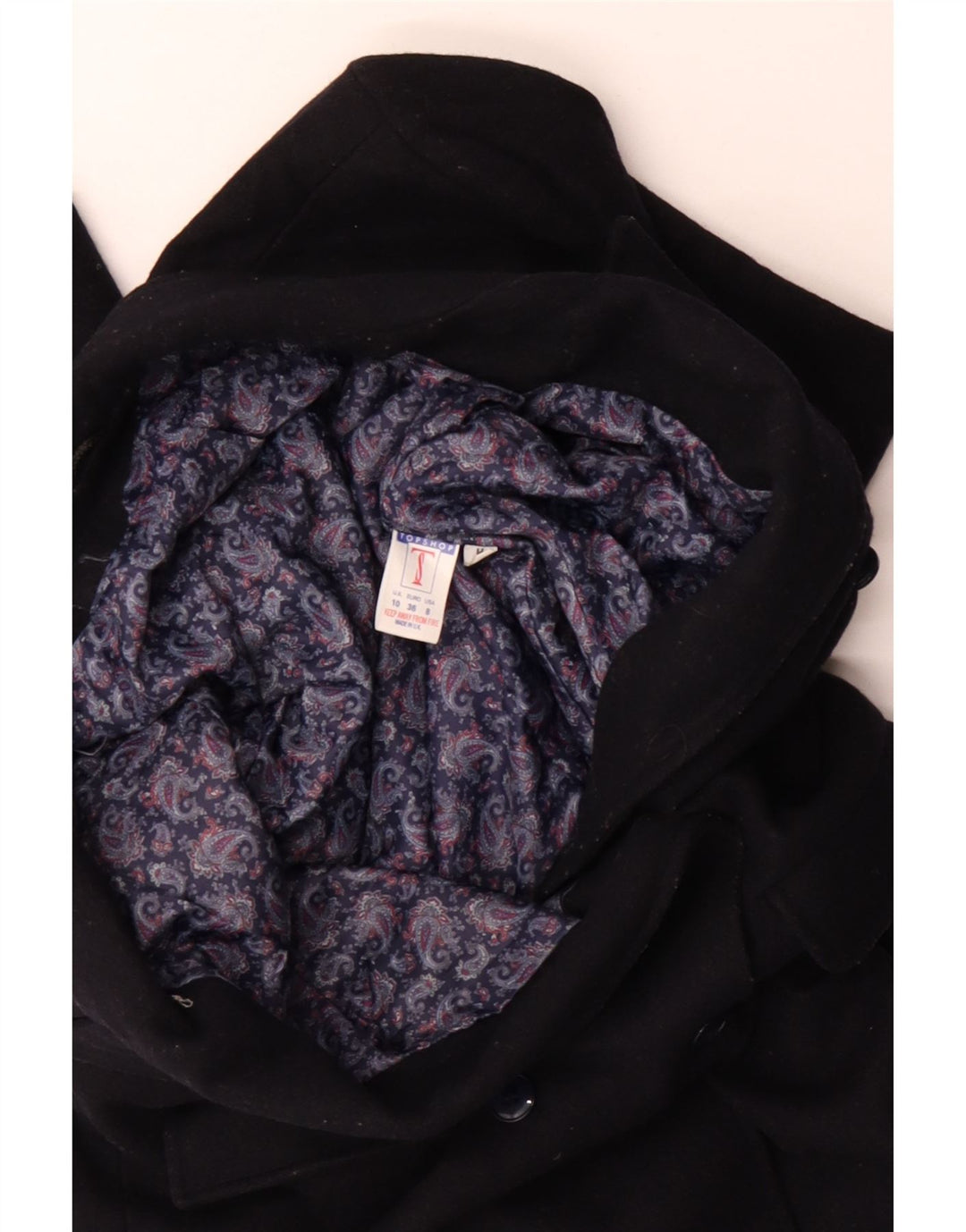 Topshop Damen Zweireihiger Mantel UK 10 Small Marineblaue Wolle