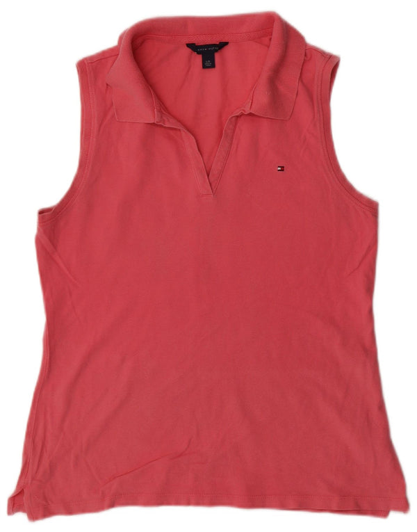 Tommy Hilfiger Damen ärmelloses Poloshirt UK 14 Large Rosa Baumwolle