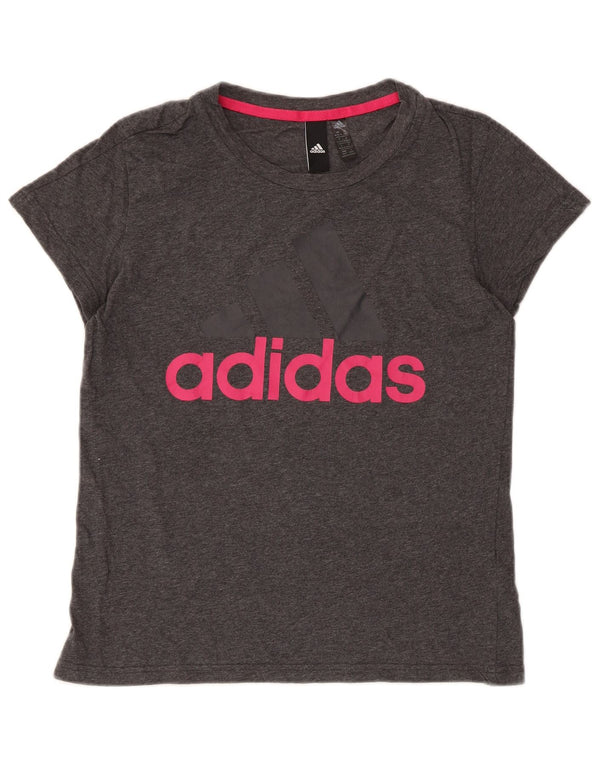 Adidas Damen Graphic T-Shirt Top UK 12/14 Mittelgraue Baumwolle