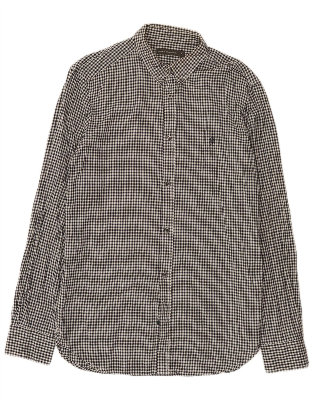 French Connection Herrenhemd aus mittelschwarzer Gingham-Baumwolle