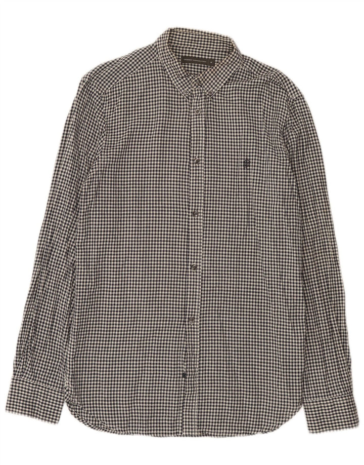 French Connection Herrenhemd aus mittelschwarzer Gingham-Baumwolle