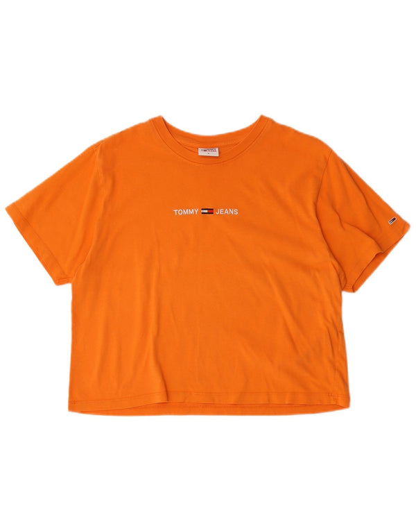 Tommy Hilfiger Damen Crop Graphic T-Shirt Top UK 14 Mittelorange Baumwolle