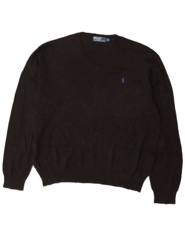 Polo Ralph Lauren Herren-Pullover mit V-Ausschnitt, XL, schwarze Baumwolle
