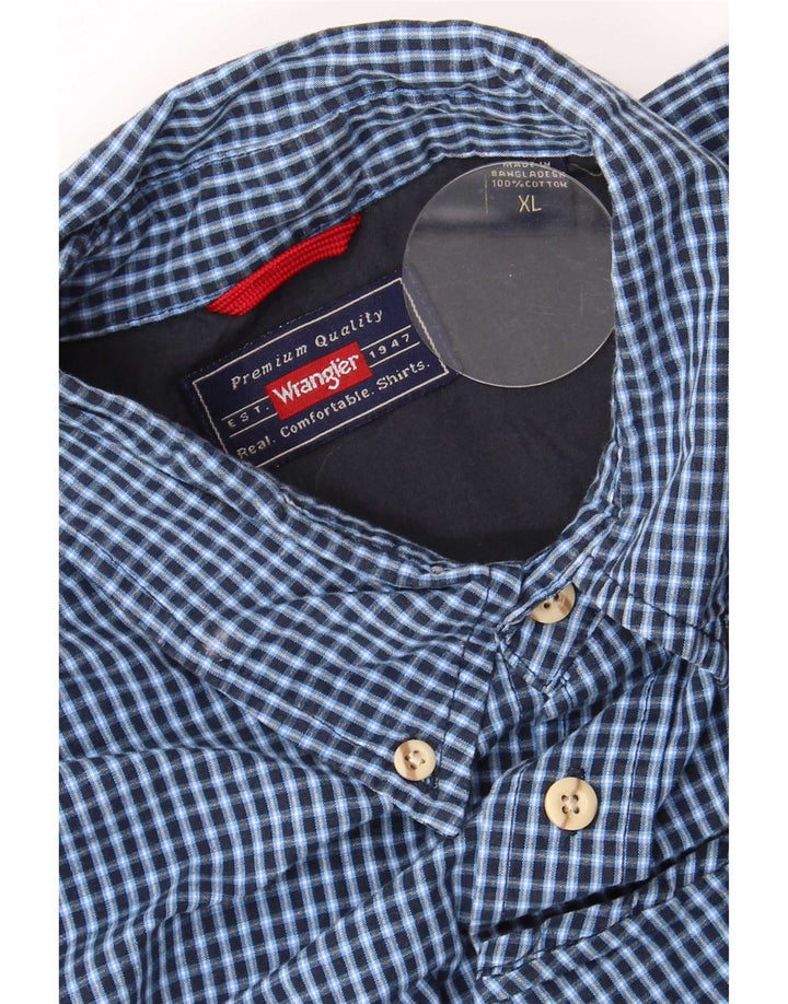 Wrangler Herrenhemd XL, blaue Gingham-Baumwolle