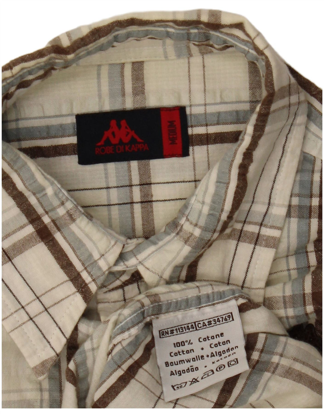 Kappa Herren Kurzarmhemd Medium Off White Check Baumwolle
