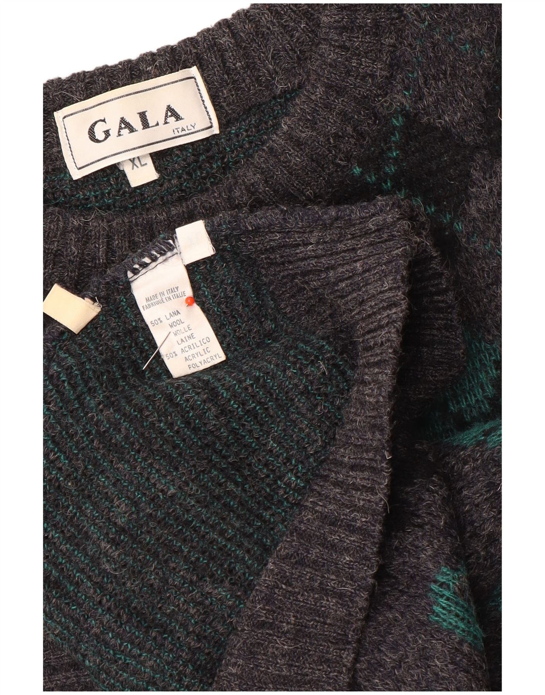 Gala Herren-Pullover mit U-Boot-Ausschnitt, XL, graue Argyle-/Diamantwolle