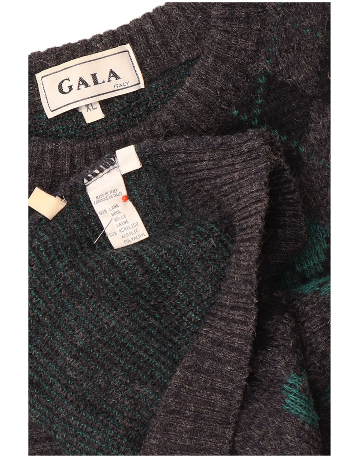 Gala Herren-Pullover mit U-Boot-Ausschnitt, XL, graue Argyle-/Diamantwolle