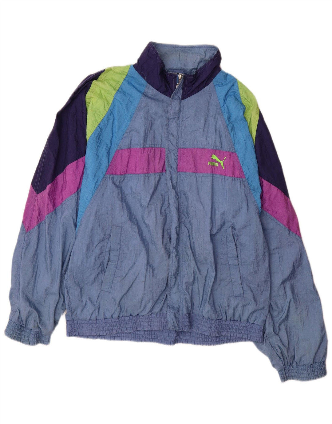 PUMA Herren-Trainingsanzug-Oberjacke, mittelblaues Colourblock-Polyamid