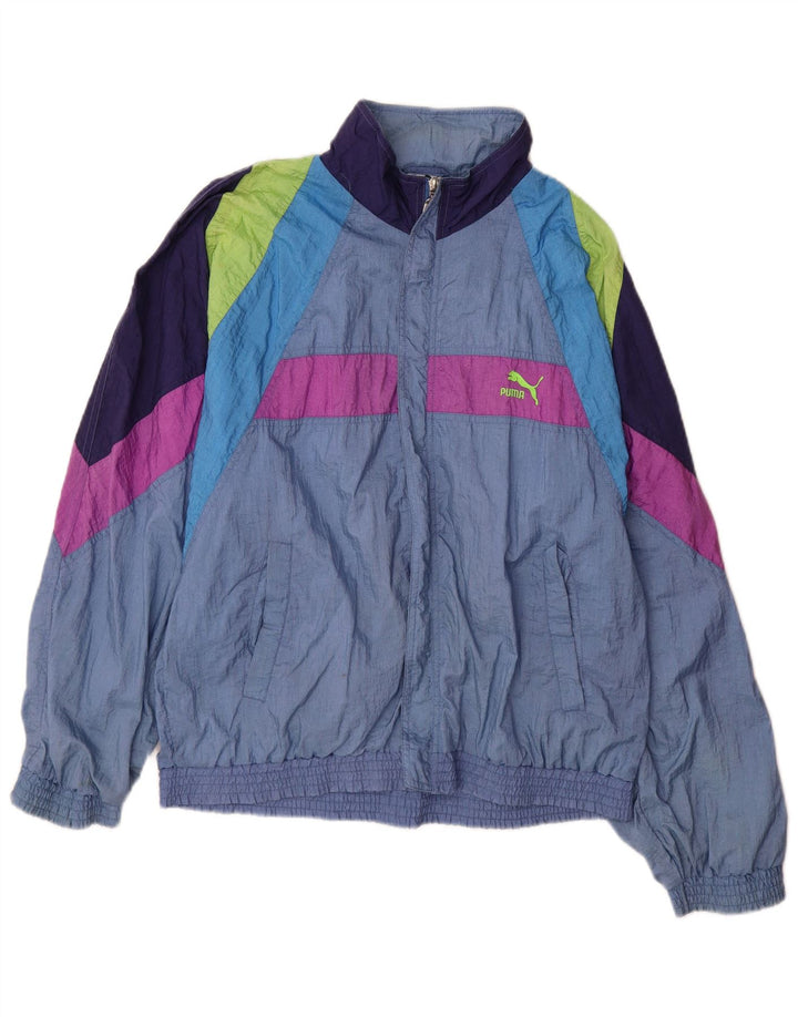 PUMA Herren-Trainingsanzug-Oberjacke, mittelblaues Colourblock-Polyamid