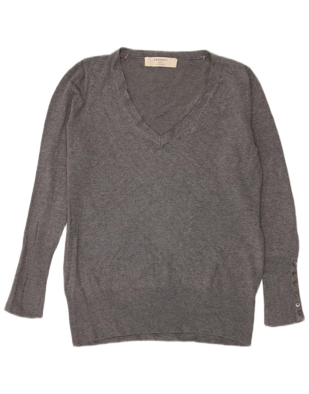 Zara Damen-Pullover mit V-Ausschnitt, Gr. 42, Größe L, grau, Viskose