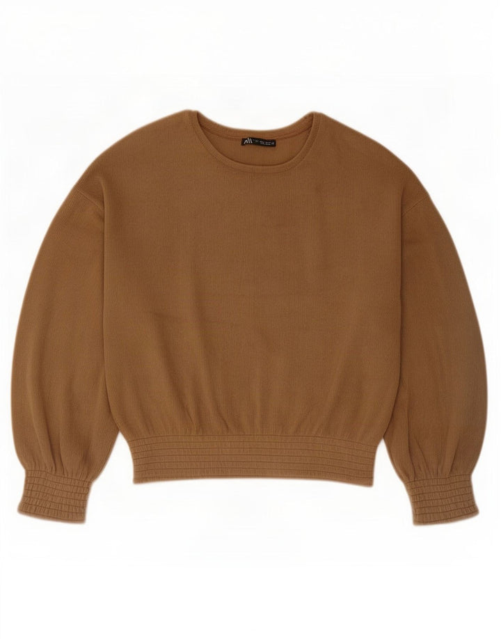 Zara Damen Übergroßes Top Langarm UK 10 Small Beige Polyester