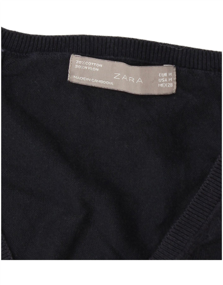 Zara Damen-Pullover mit V-Ausschnitt, UK 14, mittelmarineblaue Baumwolle