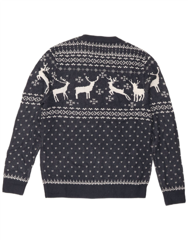 Jack & Jones Herren-Pullover mit Rundhalsausschnitt, Größe L, Marineblau, Fair Isle