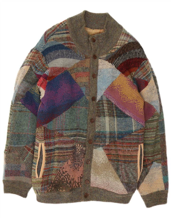 VINTAGE Herren-Cardigan-Pullover, mittelgroß, mehrfarbig, Patchwork