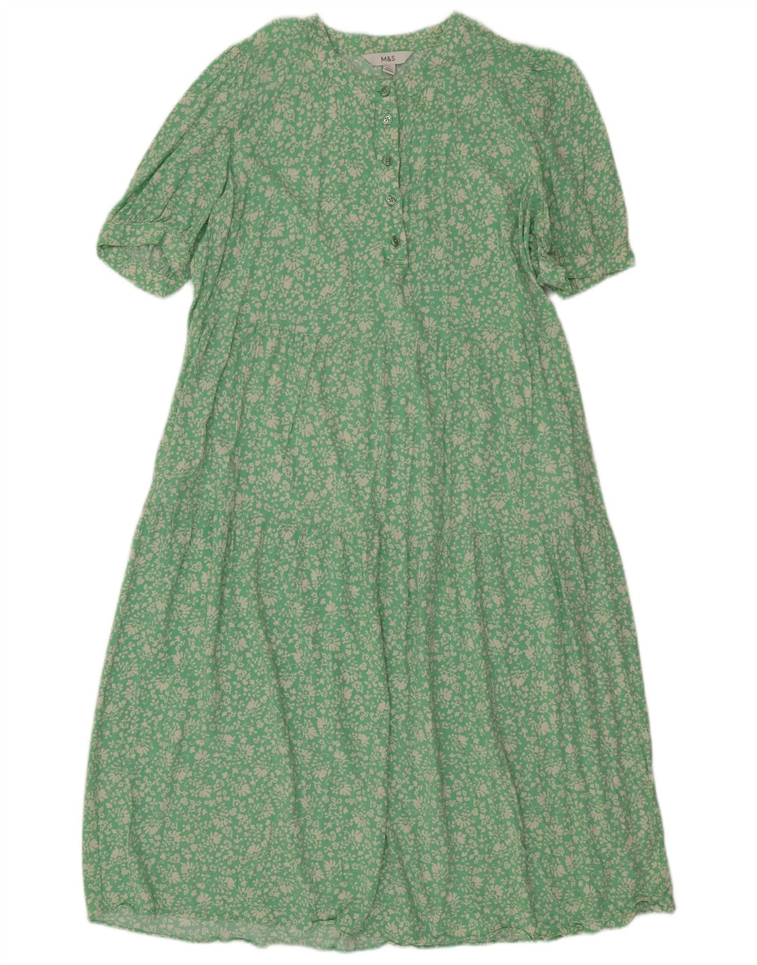 Marks & Spencer Damen Maxikleid UK 14 Mittelgrüne Viskose mit Blumenmuster