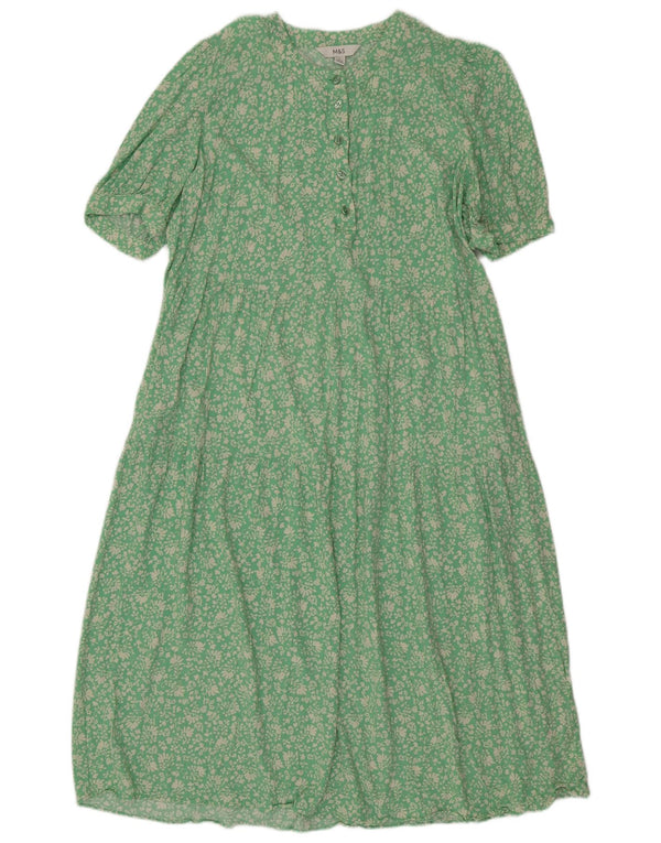 Marks & Spencer Damen Maxikleid UK 14 Mittelgrüne Viskose mit Blumenmuster