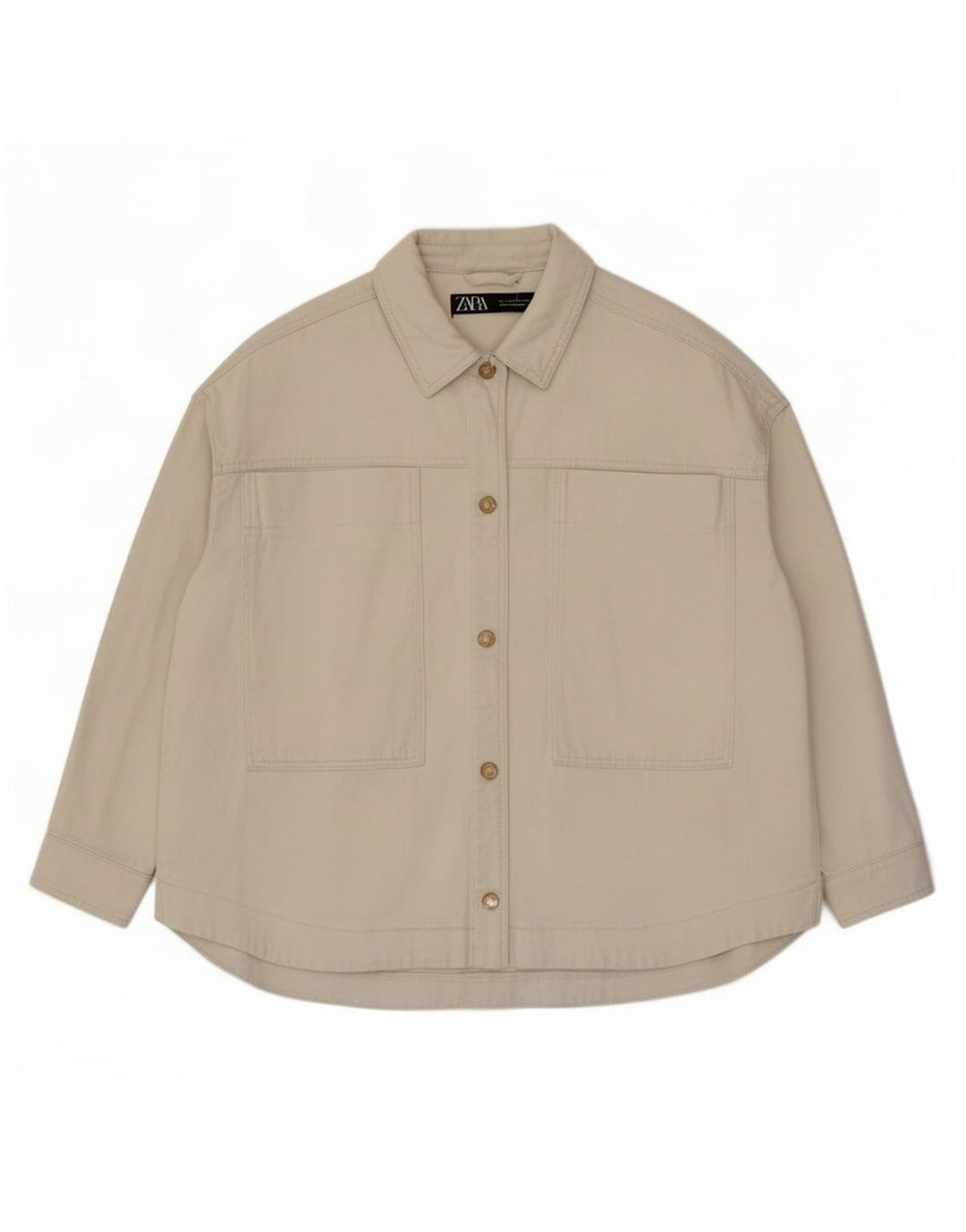 Übergroße Jeansjacke für Damen von Zara, UK 16, große, cremefarbene Baumwolle