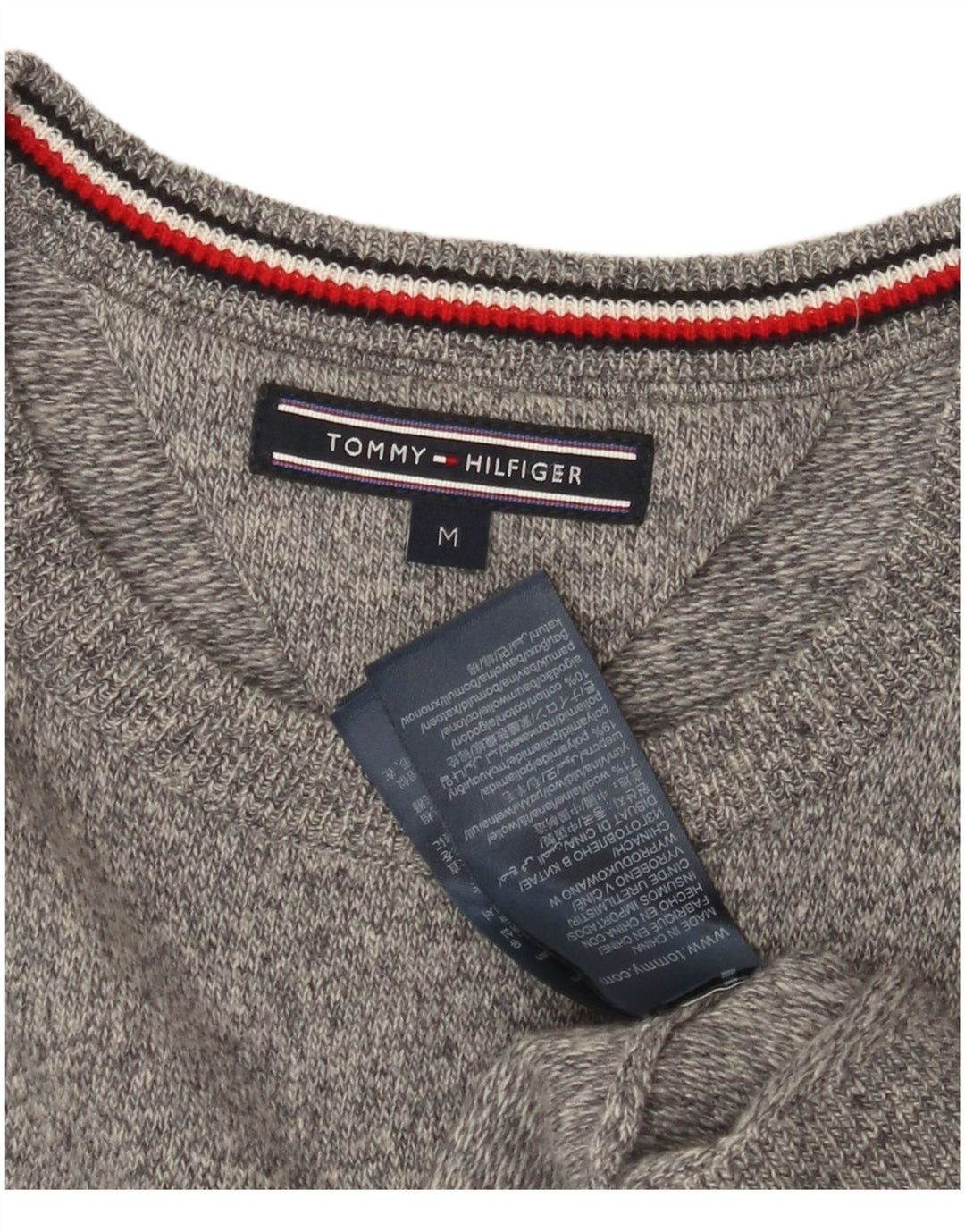 TOMMY HILFIGER Herren-Pullover mit Rundhalsausschnitt, mittelgraue Colourblock-Wolle