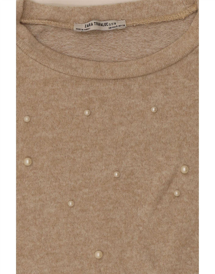 Zara Damen Trafaluc Übergroßes Blusenoberteil UK 10 Small Beige Spotted