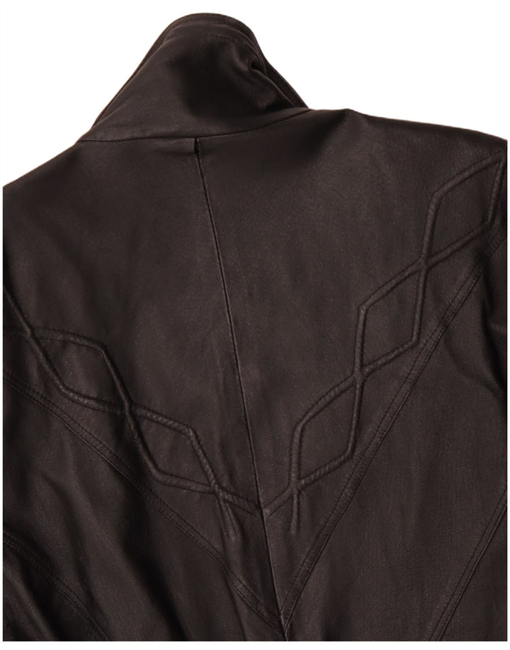 VINTAGE Damen Ledermantel UK 10 Kleines schwarzes Leder