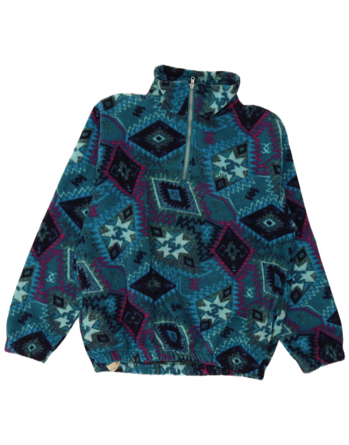 Brugi Herren-Fleecepullover mit Reißverschluss am Hals, großes blaues geometrisches Polyester