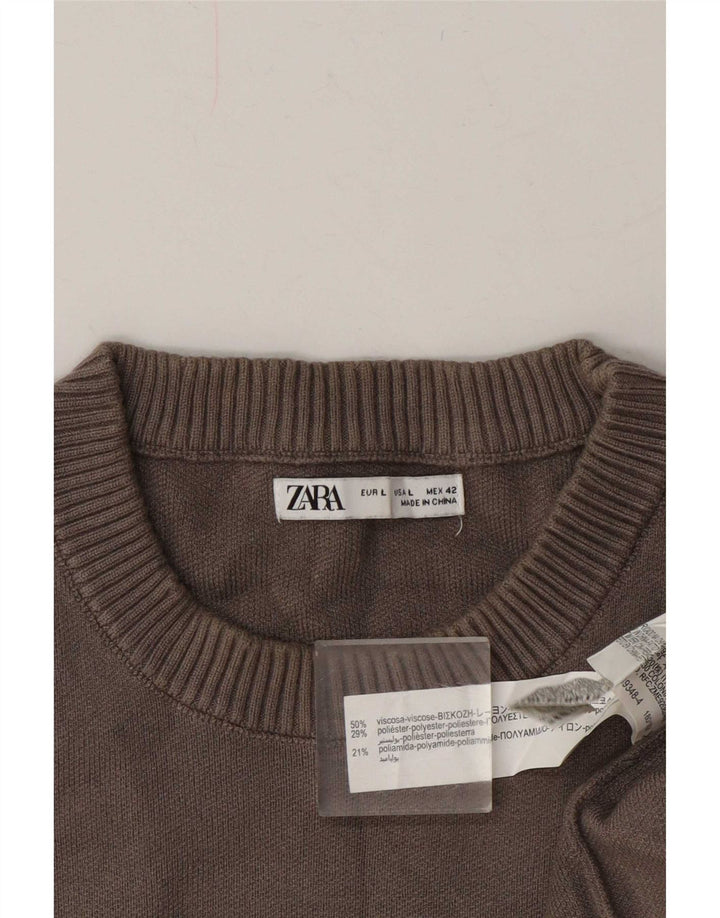 Zara Herren-Pullover mit Rundhalsausschnitt, groß, graue Viskose