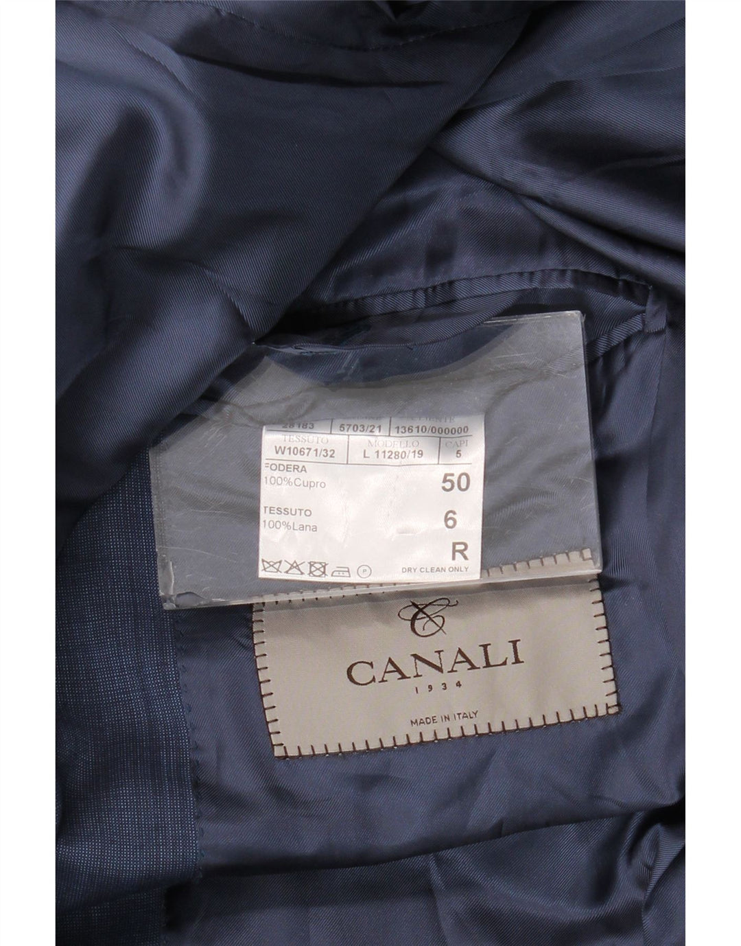 Canali Herren-Anzug mit 2 Knöpfen, 2-teilig, IT 50, Größe L, W34, L30, marineblaue Wolle