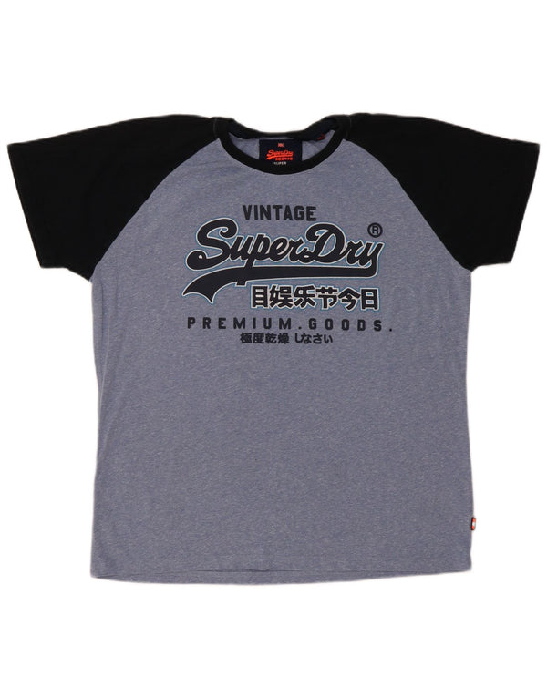 Superdry Herren Grafik-T-Shirt-Oberteil 2XL aus blauer Colourblock-Baumwolle