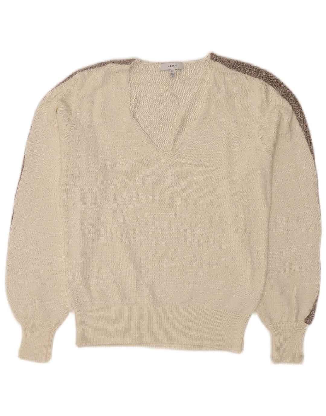 Reiss Damen-Pullover mit V-Ausschnitt, UK 12, Mittelweiß, Farbblock