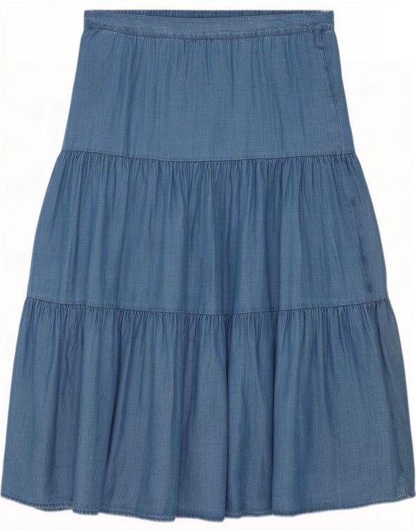 Marks & Spencer Damen Denim-Stufenrock UK 14 Large W34 Blaue Baumwolle