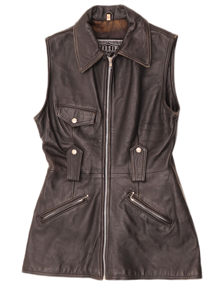 Gossip Damen Lederweste UK 18 XL Schwarzes Leder