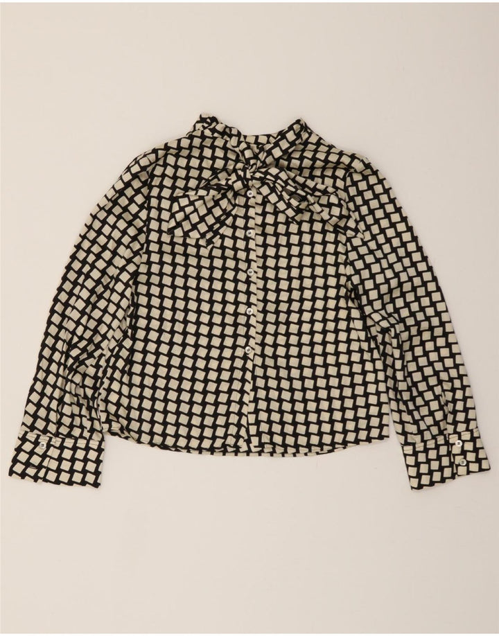 MANGO Womens Front Tie 3/4 Sleeve Shirt Blouse US 4 Small Black Geometric Vintage Mango and Second-Hand Mango from Messina Hembry 