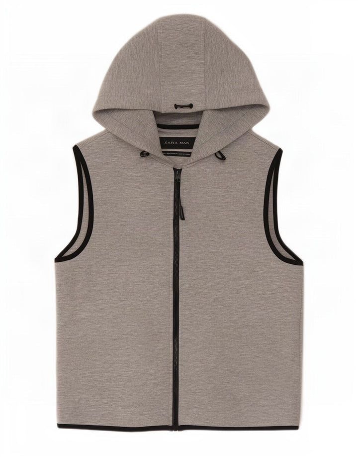 Zara Herren ärmelloser Kapuzenpullover mit Reißverschluss, klein, grau, Polyester