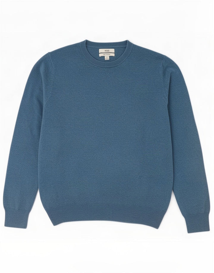 Marks & Spencer Herren-Pullover mit Rundhalsausschnitt, mittelblaue Baumwolle