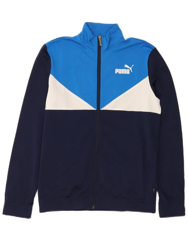 PUMA Jungen-Trainingsanzug-Top-Jacke, 15–16 Jahre, marineblaues Farbblock-Polyester