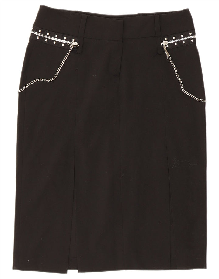 Extyn Damen gerader Rock IT 44 Medium W30 Schwarz Polyester